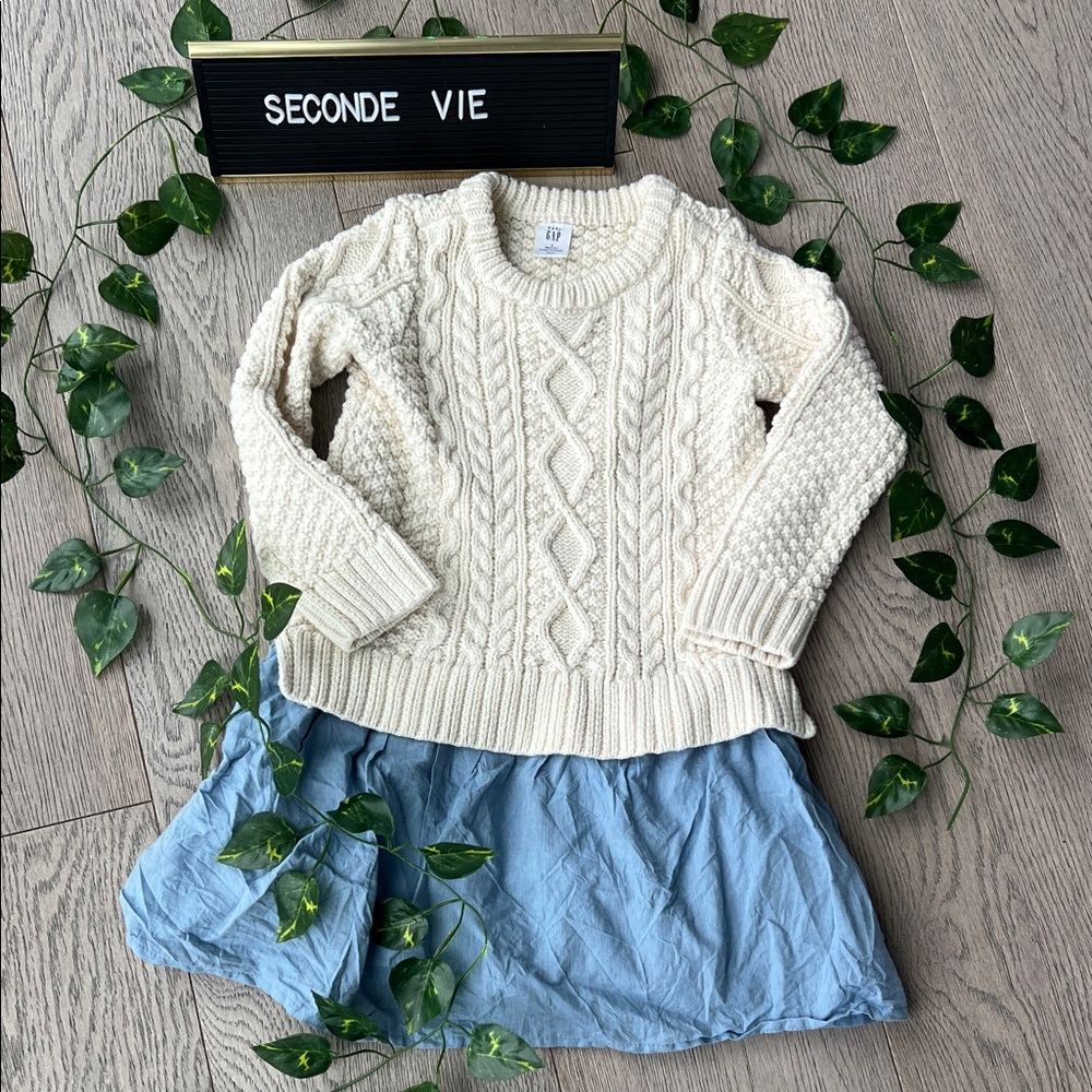 GAP Cream Cable Knit Sweater with Blue Skirt